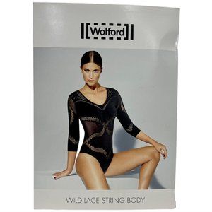 Wolford Black Lace String Bodysuit with Sheer Insets